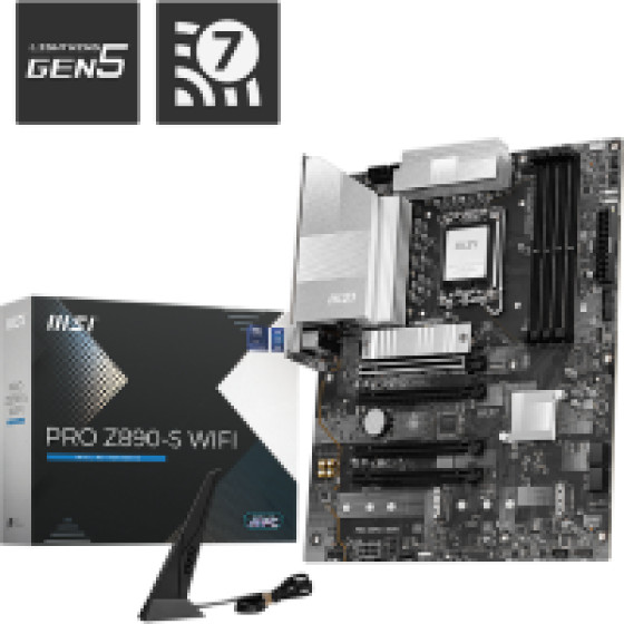 MSI Mb Pro Z890-S WIFI, Socket Intel LGA1851, Cs Intel Z890, 4 Dimm Sockets DDR5, DP/HDMI, Lan 2,5G, Wi-Fi, ATX, 3YW - (911-7E54-001)