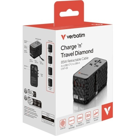 Verbatim Charge 'n' Travel Diamond 85W Retractable Cable CNT-02 - (32127)