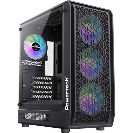 Powertech Gaming Pc Case Tempered glass, 4x Argb fan, ATX, 340x200x436mm, ����� - (PT-1309)