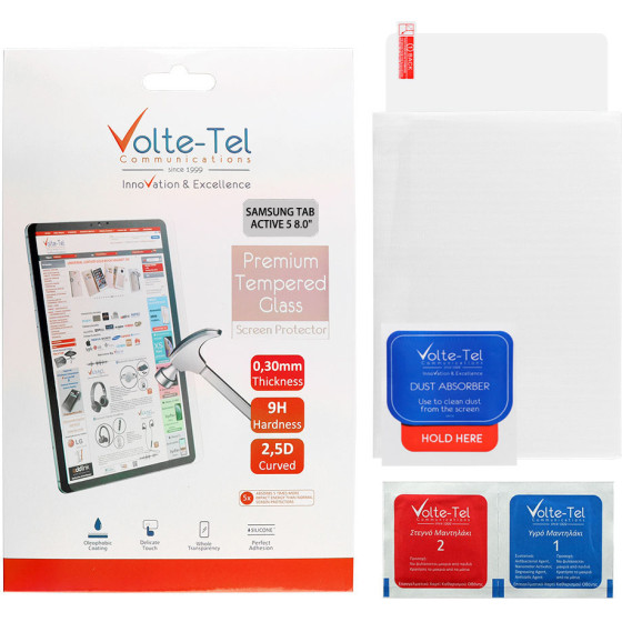 Volte-Tel Tempered Glass Samsung Tab Active 5 8.0'' 9H 0.30mm 2.5D Full Glue Full COVER