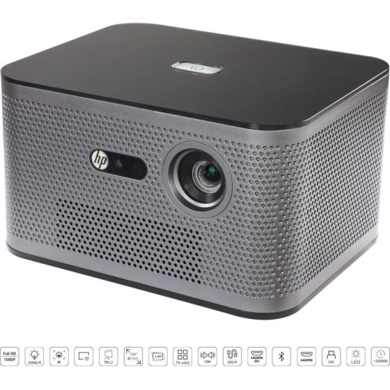 HP Projector (471U1AA) Full Hd �� ����� LED, ������������ �����, autofocus, WiFi, Bluetooth Hdmi Arc, S/PDIF, ����� Usb ��� ��������������� - (MP2000 Pro/GRS)