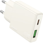 Hoco ��������� �������� �� 2 ������� �������� USB-C PD30W ��� Usb 18W QC3.0 Slim Moonlight White - (N45 Biscuit)