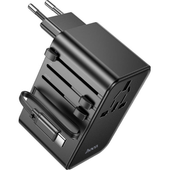 Hoco ��������� �������� Universal Converter Us Eu Au Uk �� 2 � Usb 1 � USB-C ��� ������������ ������� USB-C PD35W QC3.0 ����� - (AC18)