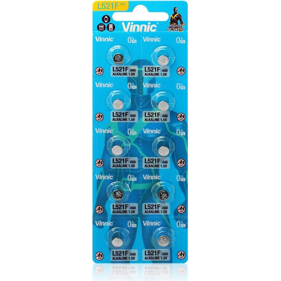 Vinnic Buttoncell L521F AG0 LR60 ���. 10 �� �������� ���������� 1.5V - (L651F, AG0, LR60, L621F, AG1)