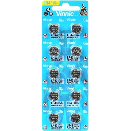 Vinnic Buttoncell LR1142F AG12 LR43 ���. 10 �� �������� ���������� - (LR43, AG12, V12GA, RW84, LR1142, 186)