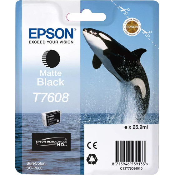 Ink Epson T7608 Ultrachrome Hd Matte Black - 26ml - (C13T76084N10)