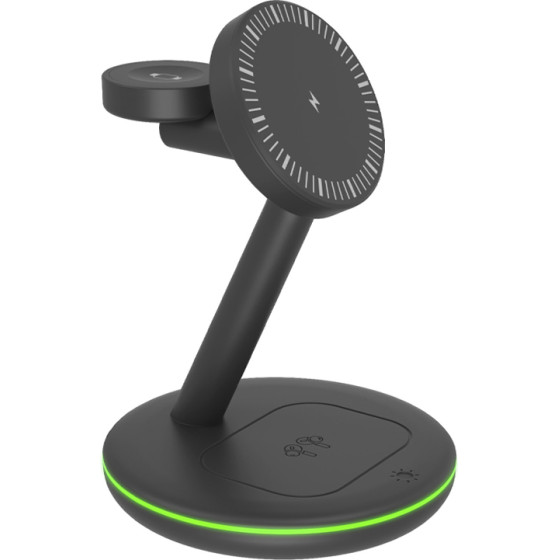 Icy Box 3 In 1 Wireless Charging Stand For SMARTPHONES, Smartwatch & Earphones Anthracite - (IB-SH102-CH)