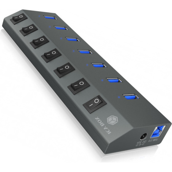 Icy Box 7-Port USB3.2 Aluminium Hub With Individual ON/Off SWITCHES, Power Supply And Cable 1M - (IB-HUB1701-C3)