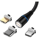 Maxlife ������� �������� USB 2.0 3in1 Magnetic Nylon USB A �� Lightning & USB C & Micro USB 1m ����� - (MXUC-03)