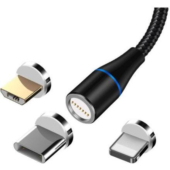 Maxlife ������� �������� USB 2.0 3in1 Magnetic Nylon USB A �� Lightning & USB C & Micro USB 1m ����� - (MXUC-03)