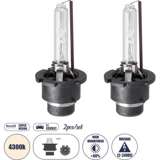 GloboStar D2S/D2C ������ �����������, ������������ & �������� Xenon Super Vision High Brightness +60% Hid 35W 3200lm IP20 ������ ����� 4300K - ��� 2 �������� - (84024)