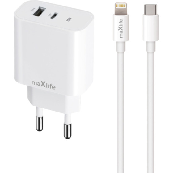 Maxlife Travel Charger Pd Qc 20W + Type C To Lightning Data Cable White - (MXTC-06-20ACC)