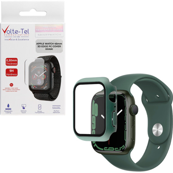 Volte-Tel Tempered Glass Apple Watch 45mm 1.9'' 9H 0.30mm Pc Edge Cover With Key 3D Full Glue Full Cover KHAKI