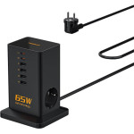 Tessan 8 In 1 Gan Power Strip 2xSchuko 4xUsb 2xTYPE-C 65W With Cable 2M Black - (TS-FS02DE00)