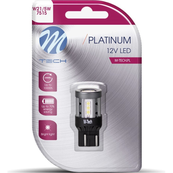 M-Tech ������� W21/5W T20 7443 W3x16q 12/24V 600lm 4W 15x3030SMd Led CAN-Bus Platinium ����� Blister - 1 ���. - (LB865W-01B)