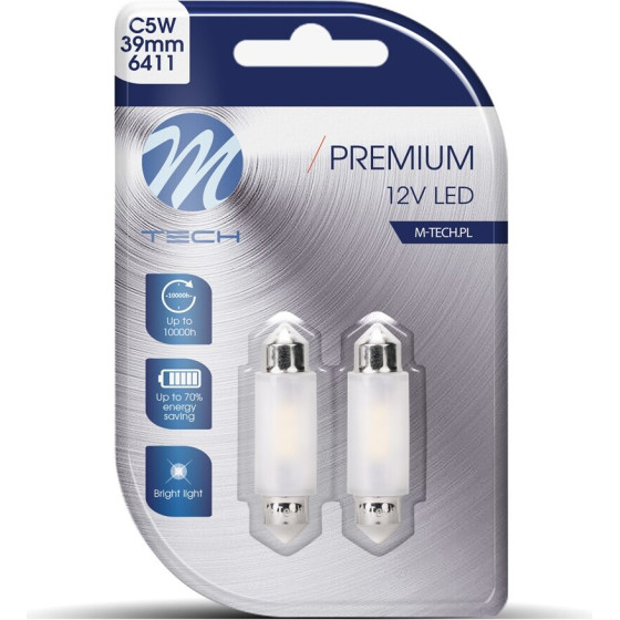 M-Tech �������� ����������� C5W/C10W 39mm SV8.5 12V 170lm 2x2835SMd Led Dioda Premium CAN-Bus ����� 2���. - (LB362W)