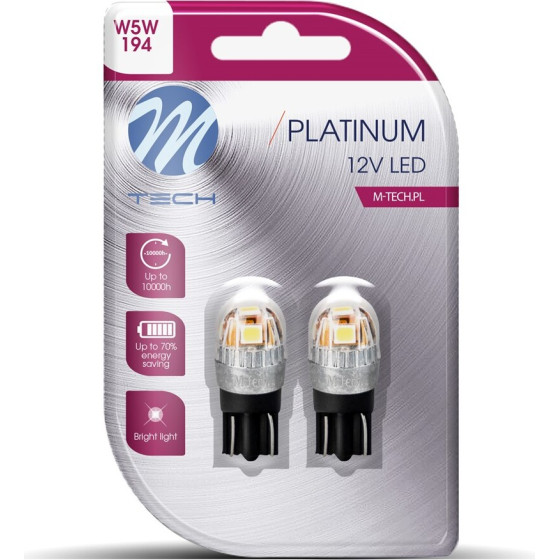M-Tech �������� T10 W5W 12V W2,1x9,5d 5x2835SMd Led ����� (�������) Platinium Blister - 2 ��� - (LB835W-02B)