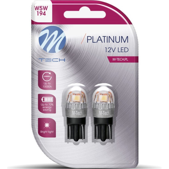 M-Tech �������� T10 W5W W2.1x9.5d 12/24V 1,4W 65lm 5x2835SMd Led 5700K ��������� Blister 2 ���. - (LB835Y-02B)