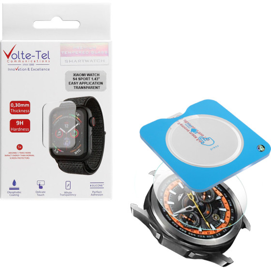 Volte-Tel Tempered Glass Xiaomi Watch S4 Sport 1.43'' 9H 0.30mm 2.5D Easy Application Full Glue Full Cover TRANSPARENT