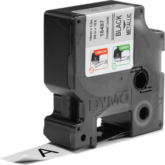 ������ ������������� Dymo Ind Rhino Tape Permanent Polyester Black On Metallic 19mm - (S0718200)