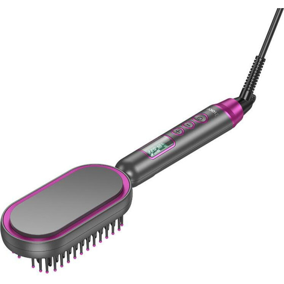 Hoco Electric Straightening Hair Comb With Digital DISPLAY, Rose Red - (HP44)