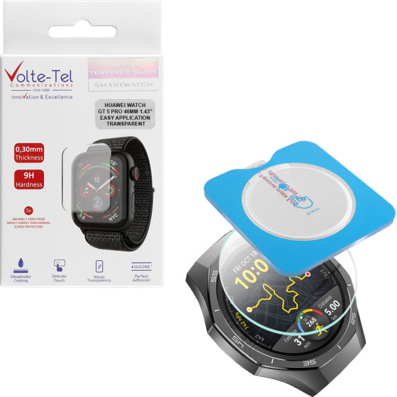 Volte-Tel Tempered Glass Huawei Watch Gt 5 Pro 46MM 1.43'' 9H 0.30mm 2.5D Easy Application Full Glue Full Cover TRANSPARENT