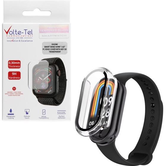 Volte-Tel Tempered Glass Xiaomi Smart Band 9/9NF 1.62'' 9H 0.30mm Pc Edge Cover With Key 3D Full Glue Full Cover TRANSPARENT