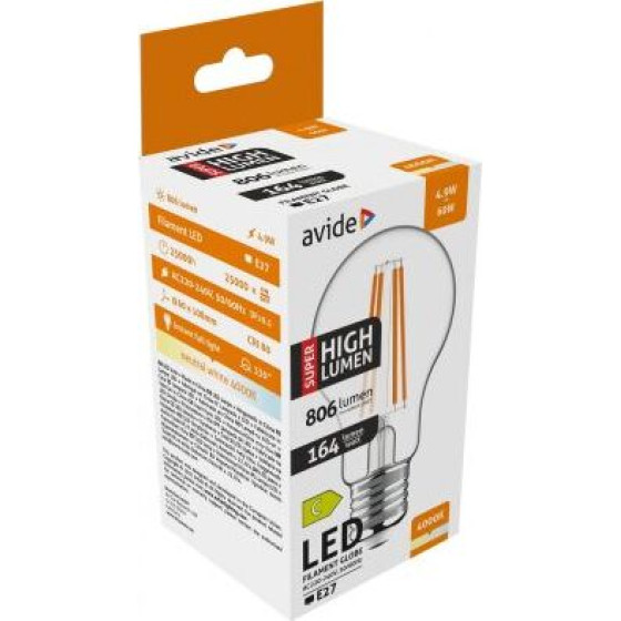 Avide Led Filament Globe 4.9W E27 A60 Nw 4000K ���� ����� ������ ������