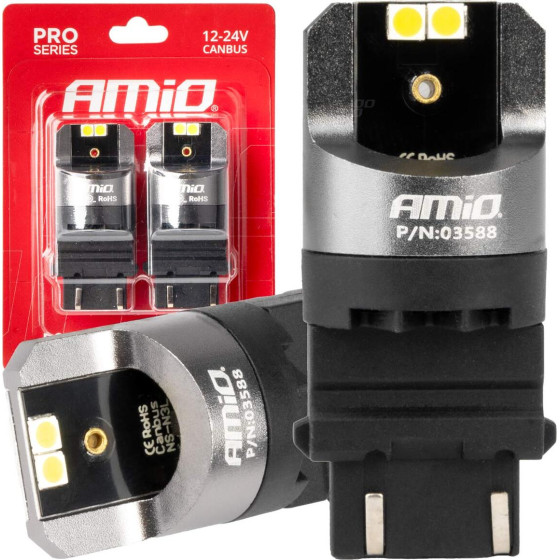 AMiO ������ P27/7W 12/24V 6.000K 4SMd Led CAN-Bus ����� Pro Series - 2 ���. - (03588)