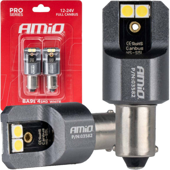 AMiO ������ T4W BA9s 12/24V 6.000K 4xSmd Led Full CAN-Bus ����� 3030 Pro Series - 2 ���. - (03582)