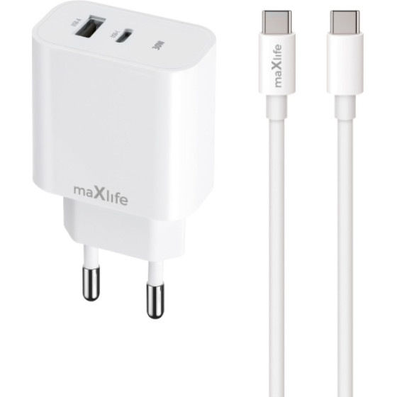 Maxlife Travel Fast Charger Pd Qc 30W + Data Cable Type C White - (MXTC-06-30AC)