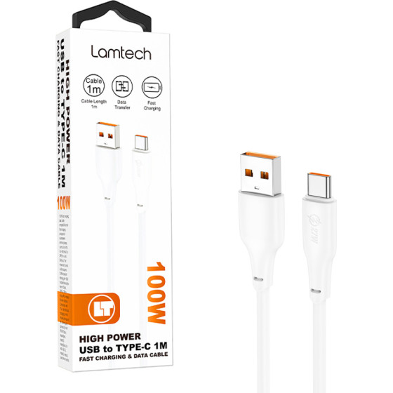 Lamtech High Power Cable Usb To TYPE-C 1M 100W White - (LAM114529)