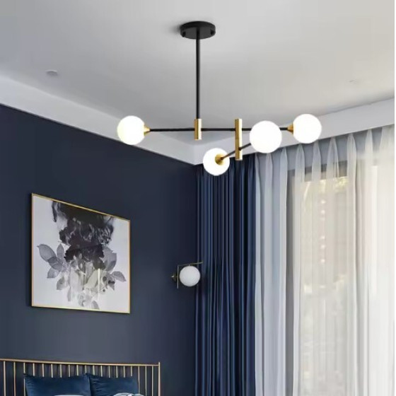 Homelighting SE21-HA-4 Haruto Black And Gold Pendant Opal 83x45cm E27*4 Max 60W IP20 2 Years Warranty - (77-50612)