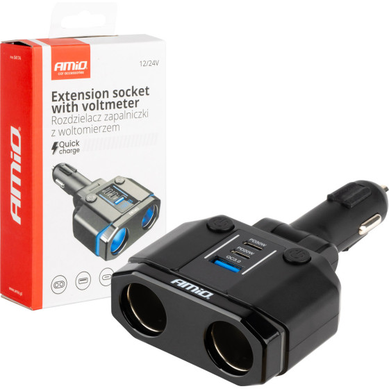 AMiO ���������� �������� ������ 12/24V �� ���������� �� 3 ����� Usb - 1 ���. - (04174)