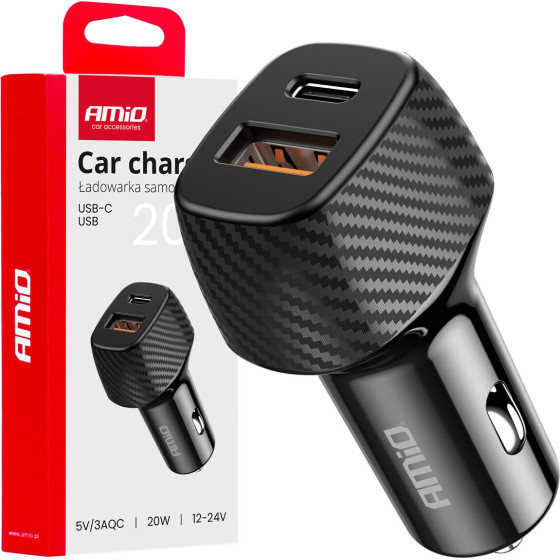 AMiO ��������� �������� �� 2 ����� USB-A Quick CHARGE+USB-C 20W ����� - 1 ���. - (04282)