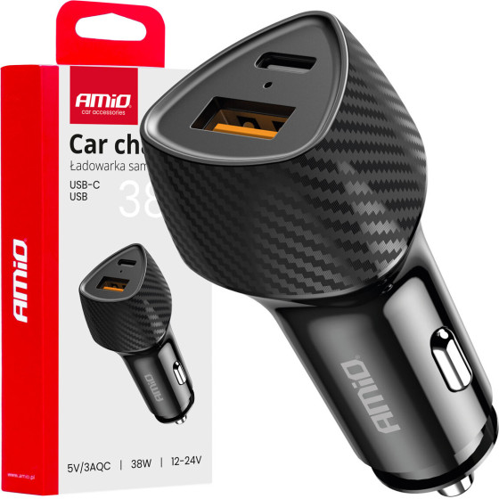 AMiO ��������� �������� �� 2 ����� USB-A Quick CHARGE+USB-C 38W ����� - 1 ���. - (04283)