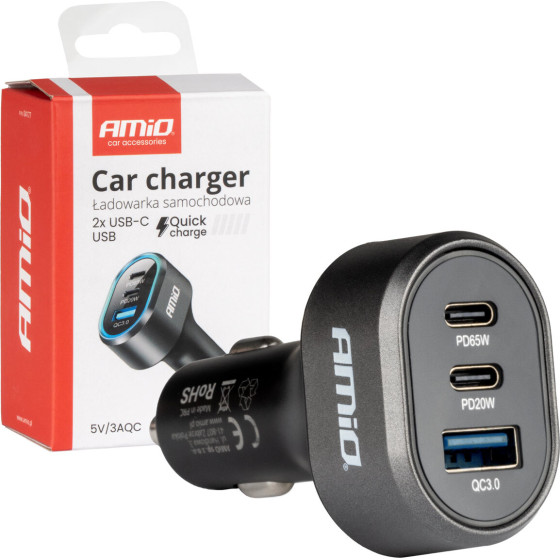 AMiO ��������� �������� �� 3 ����� 2xUSB-C 65W/20W+USB-A Quick Charge 3.0 ����� - 1 ���. - (04177)
