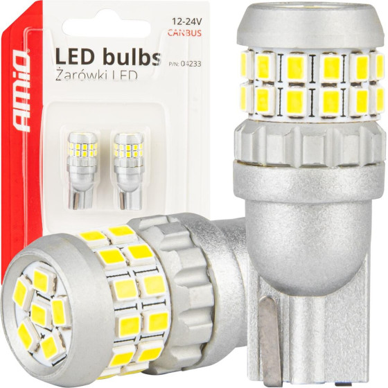 AMiO �������� T10 W5W 12V/24V Led CAN-Bus 30xSmd 2016 ����� 5500K ���� - 2 ���. - (04233)