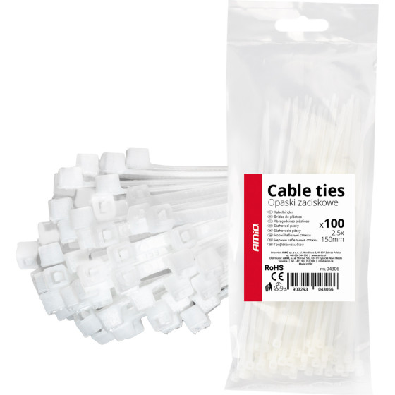 AMiO ��������/������ �������� Tie Wrap (������) 2.5 x 150mm (�����) ���� - 100 ���. - (04306)