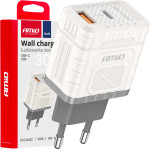 AMiO ��������� �� ������� ����� �� 2 ����� USB-A+USB-C 30W 100-240V ����� - 1 ���. - (04286)