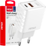 AMiO ��������� �� ������� ����� �� 2 ����� USB-A+USB-C 38W 100-240V ����� - 1 ���. - (04287)