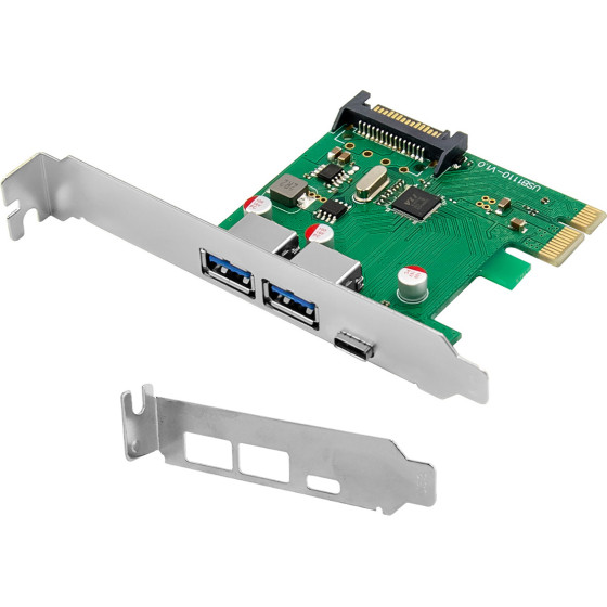 Powertech ����� ��������� Pcie �� 2x Usb & 1x USB-C 5Gbps, 66x68mm - (ST627)