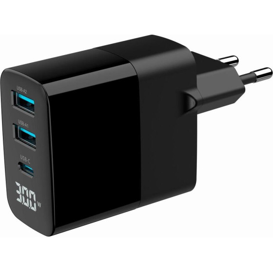 Gembird Fast Charger Gan 3x Usb 30w 2x USB-a + Usb Type-C Lcd Black - (TA-UC-PDQC30LCD-BK-02)