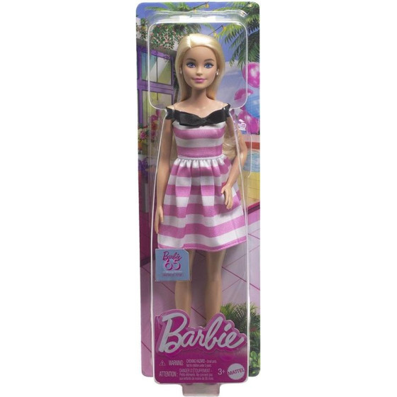 Mattel Barbie 65th Anniversary - Blonde Doll With Pink Striped Dress (HTH66)