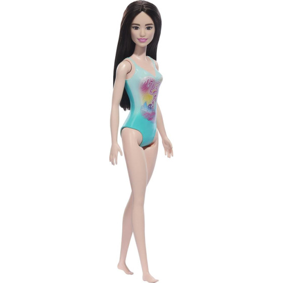 Mattel Barbie: Beach - Black Hair Doll Wearing Tropical Blue Swimsuit (HXX51)