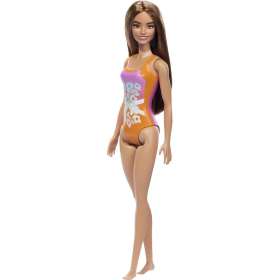 Mattel Barbie: Beach - Light Brown Hair Doll Wearing Tropical Pink And Orange Swimsuit (HXX50)