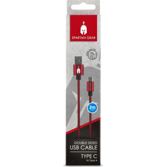 Spartan Gear - Double Sided Usb Cable (Type C) (length: 2m - Compatible With Playstation 5, Xbox Series x/s, tablet, mobile) (colour: Red)
