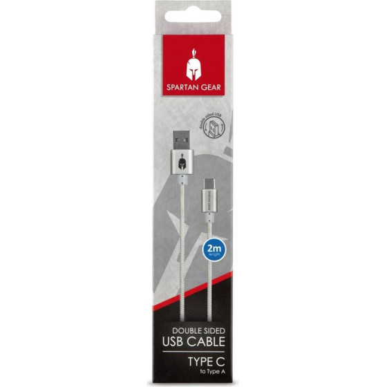 Spartan Gear - Double Sided Usb Cable (Type C) (length: 2m - Compatible With Playstation 5, Xbox Series x/s, tablet, mobile) (colour: White)
