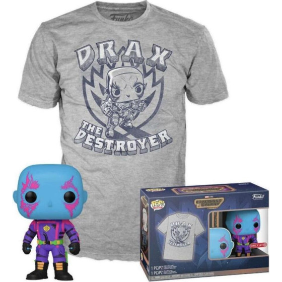 Funko Pop! Tee (Adult): Marvel Guardians Of The Galaxy - Drax (Blacklight) (Special Edition) Vinyl Figure And T-Shirt (L)