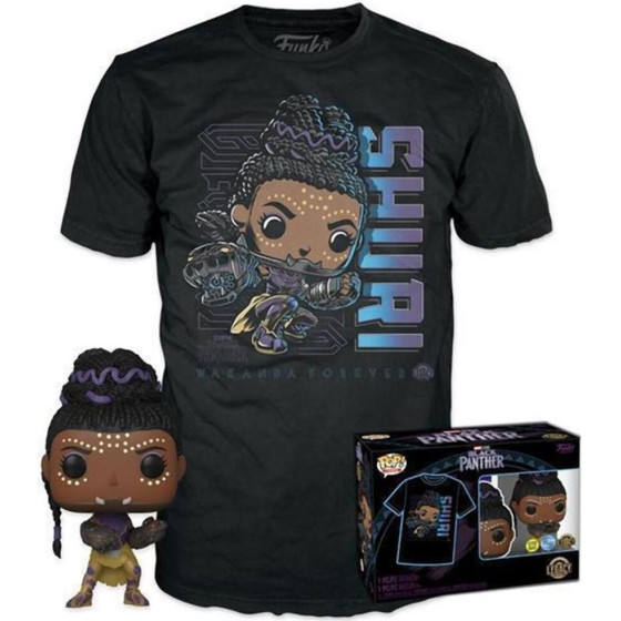 Funko Pop! Tees (Adult): Marvel Black Panther - Shuri (Glows In The Dark) Bobble-Head Vinyl Figure T-Shirt (L)